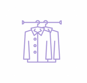 Icona con un portabiti con due camicie appese. Usata per identificare la categoria Abbigliamento